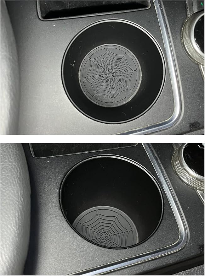 Car Cup Holder Coaster, 4 Pack Universal Auto Anti Slip Cup Holder Insert Ornaments Coaster, Durable, Suitable for Most Car Interior Accessories (Black-Spider web-4pack)