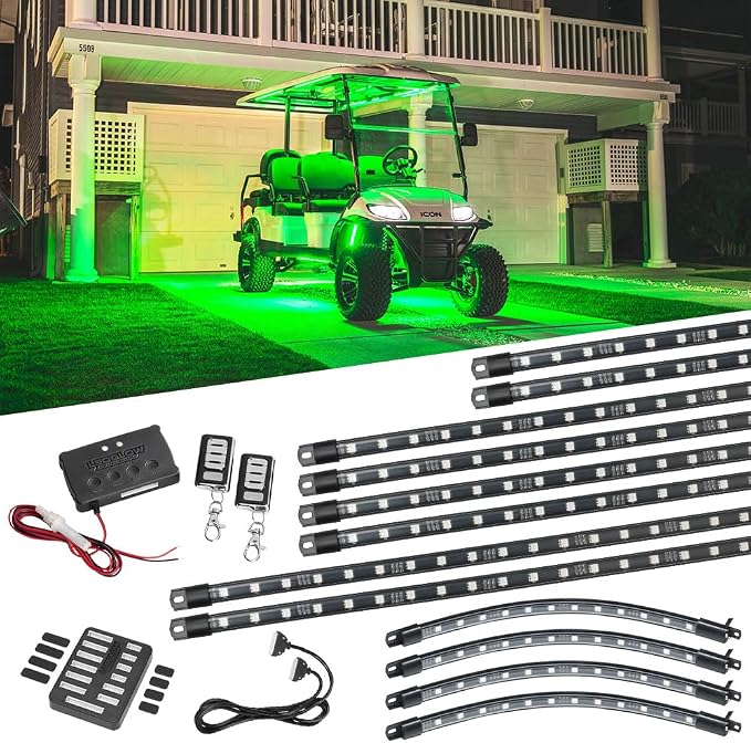 LEDGlow 12pc Million Color LED Golf Cart Underglow Kit for 12V 6-Seater | Includes Canopy, Wheel Well & Interior Tubes, Accent Neon Lights Fit EZGO Yamaha Club Car ICON Limo, 10 Colors, 16 Modes