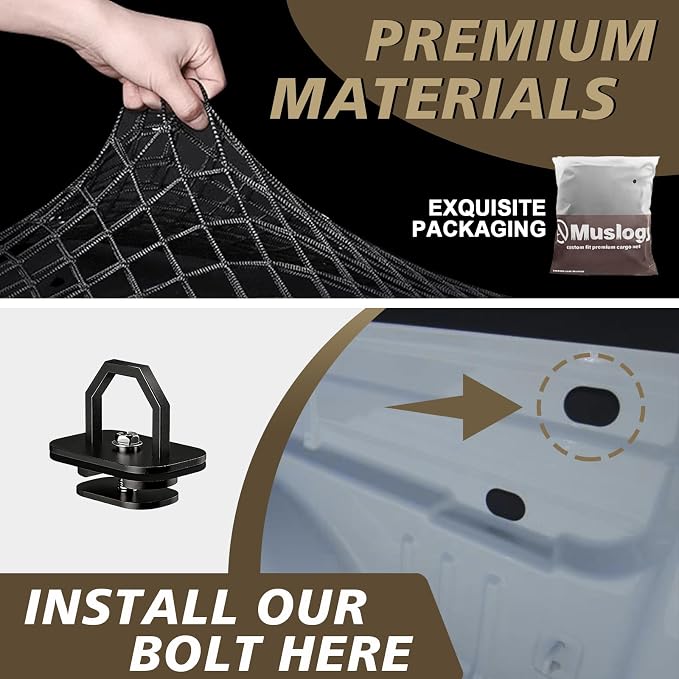 Muslogy Truck Bed Cargo Net Trunk Netting Compatible with 2015-2022 Chevy Colorado & GMC Canyon Accessories, Pickup Cargo Organizer SUV Sedan Storage Net w/Heavy Duty Carabiners