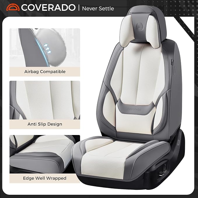 Coverado Car Seat Covers, Seat Covers for Cars, Waterproof Leather Auto Seat Protectors, Leather Car Seat Cushion, Car Interiors Accessories Universal Fit for Most Cars