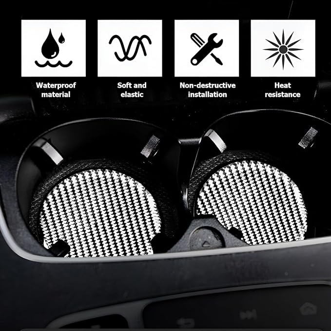 BESULEN Car Cup Holder Coaster, 4 PCS Carbon Fiber Non-Slip Embedded Coasters, Universal 2.75 Inch Cup Holder Insert Coaster Pad, Sports Racing Durable Drink Mat, Car Interior Accessories