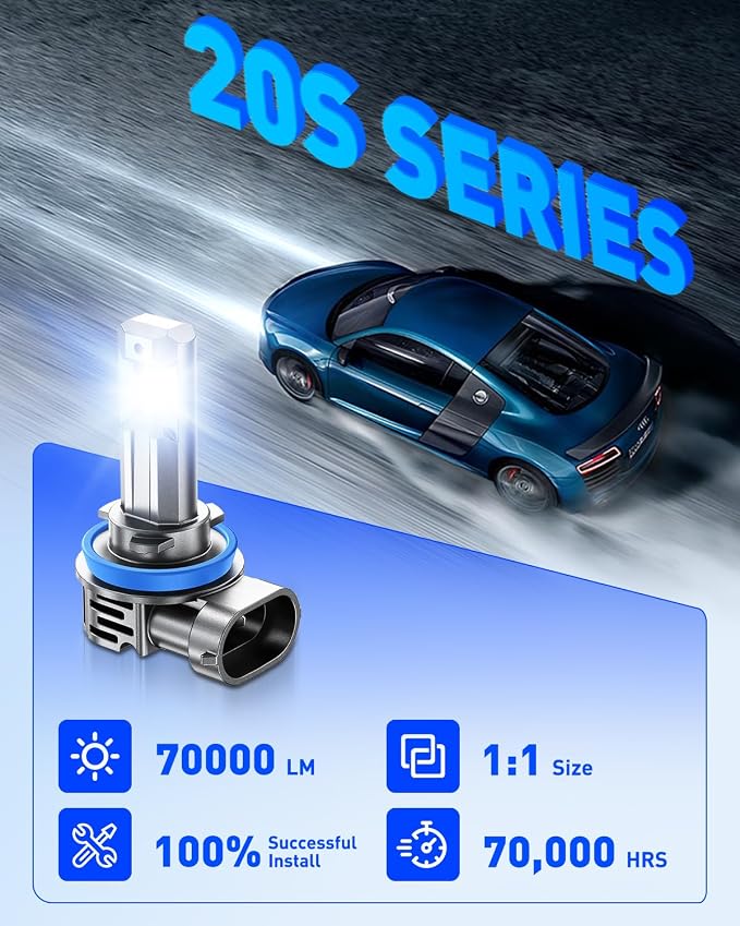 AUTOONE Latest H11 9005 LED Bulb Combo, No Flickering, 140K LM 6500K White, Easy 3 Min Install, IP68 Rated, Long Lifespan, Pack of 4