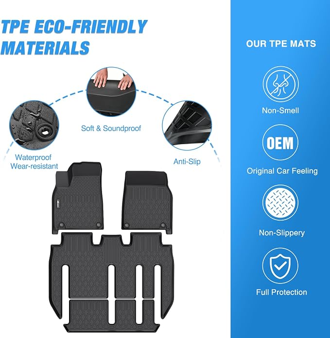 Nilight TPE Floor Mats for Tesla Model X 7 Seater 2022 2023 2024 2025 2026 All Weather Custom Fit Heavy Duty Floor Liners