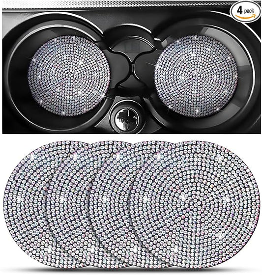Osilly Bling Car Cup Holder Coaster, Crystal Rhinestone Anti-Slip Insert Coasters, Universal 2.75 Inch Fashion Automotive Cup Mat, Car Interior Accessories Decor Gifts for Women (Multicolor, 4PCS)