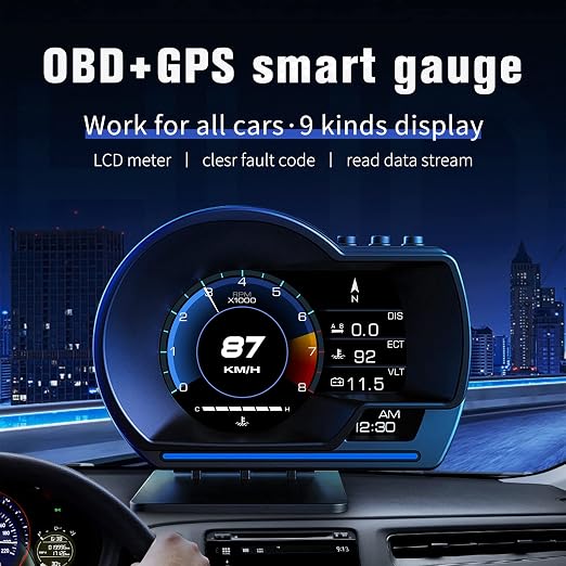 OBD2 Speedometer for Car with OBD2 GPS Dual System, Water TEM, Volt, Mileage, Overspeed & Fatigue Driving Alarm, RPM HUD Head Up Display for Car Digital Speedometer MPH
