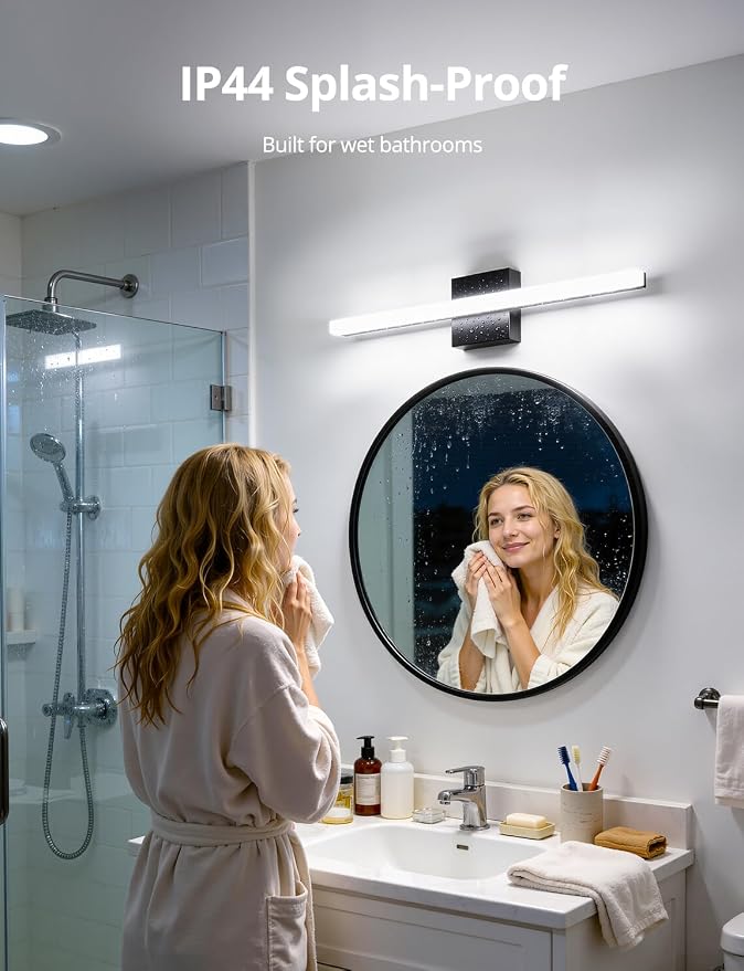 Combuh 24 Inch Black Vanity Lights for Bathroom Mirror Lighting Fixtures Gentle, 14W Modern Long Linear Restroom Wall Lamps Bar LED Lampara para Baño sobre Espejo Cool White 6000K