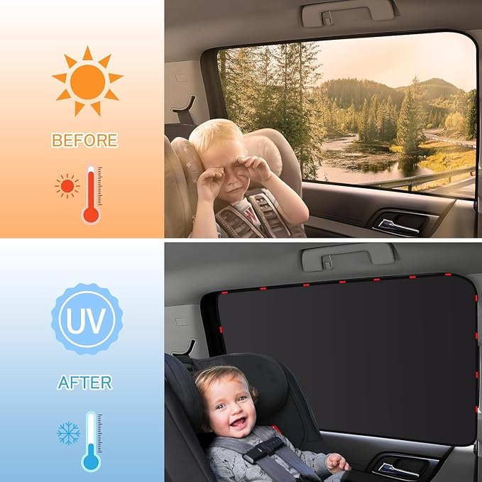 ZATOOTO Car Window Shade for Baby,2 Pack Universal Fit,Privacy&Insulation | 100% Blackout & UV Protection,Metal Frame Fit,Creates a Private Space for Car Camping, Road trips, Napping or Rest
