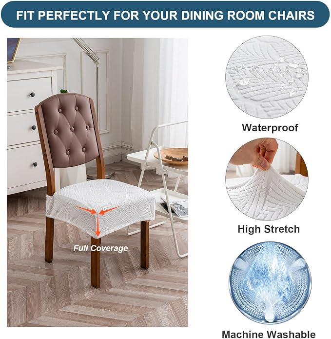 Removable Washable Dining Chair Seat Covers Set of 4,Stretch Jacquard Chair Seat Cushion Protector Slipcovers, Rear Covers