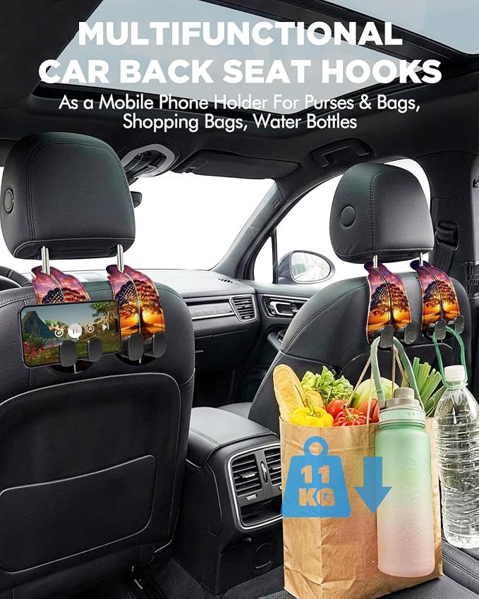 WOCOCN Purse Holder for Car, 2 Pack Heavy Duty Purse Hanger for Car, PU Leather Car Seat Hooks for Purses and Bags, Cute Tree Headrest Organizer for Handbags & Backpacks