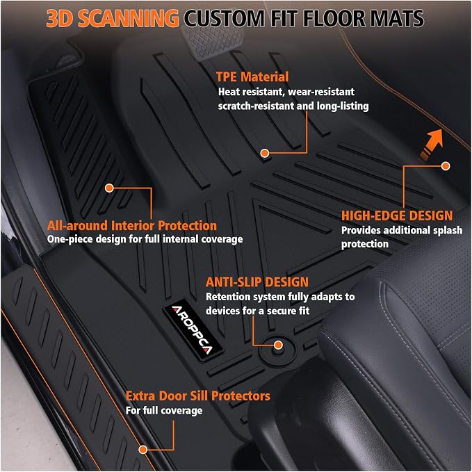 Floor Mats Full Sets for 2019-2025 Chevy Silverado/GMC Sierra 1500 Crew Cab | All Weather Car Mats for 2020-2025 Chevrolet Silverado/GMC Sierra 2500HD/3500HD Crew Cab with Rear Under-Seat Storage