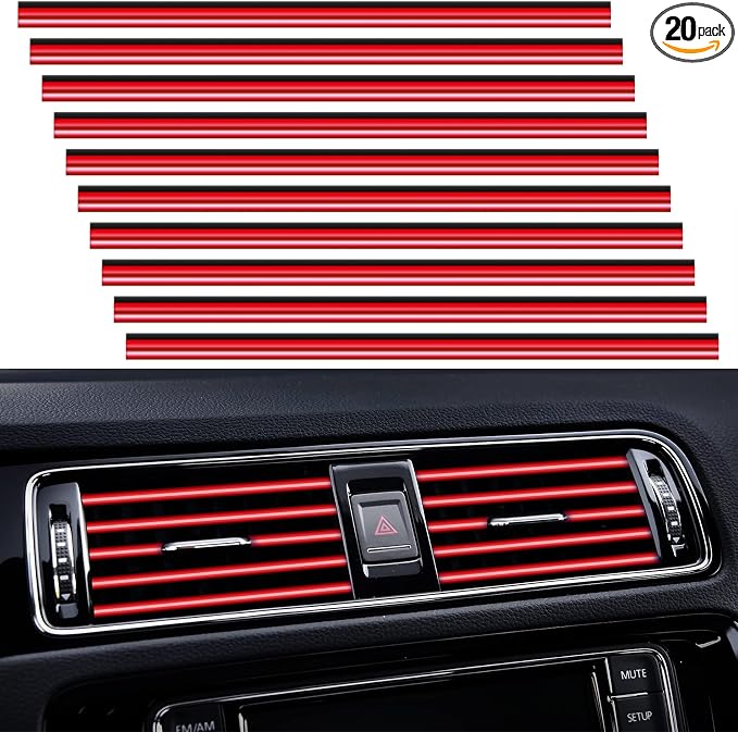 20 Pieces Universal Car Air Conditioner Vent Trim Decoration Strip Accessories, Waterproof Flexible Shiny Auto Car Interior Accessories for All Air Vent Outlet (A-Red - 20 Pieces)