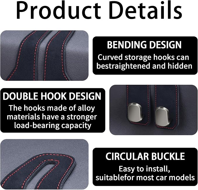 4 Pack Car Seat Headrest Hooks for Purses and Bags, Car Purse Holder With Double Metal Hooks, Headrest Back Seat Handbags Hook, Universal Car Purse Hanger, Cute Car Hanging Accessories, Black