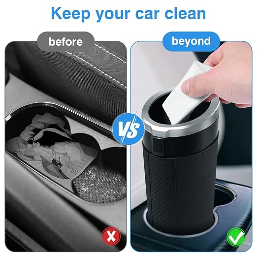 Car Trash Can Bin with Lid, Mini Leakproof Garbage Can for Vehicle, Cup Holder Trash Can, Small Trash Bin for Cars, Home, Bedroom, Office (Silver 01)
