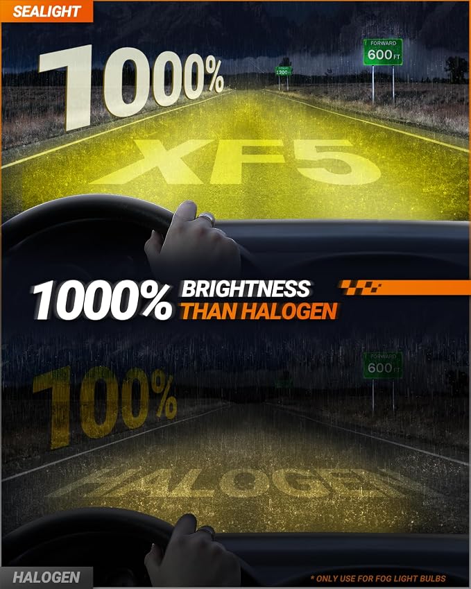 SEALIGHT H10 9145 9140 LED Fog Light Bulb Yellow, 18000 Lumens 1000% Super Bright H10 Yellow Fog Lights, 1:1 Design for Car Powersports ATV/UTV, Play-N-Play,pack of 2