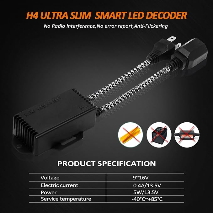 Bestview H4 9003 Canbus Decoder Kits Compatibility Anti Flickering Resistor Warning Canceler Pack of 2 | Plug and Play Smart Error Free Load Resistor Adapter Kits