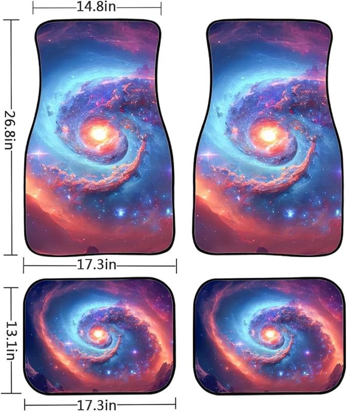 Galaxy Space Print Car Floor Mats Set of 4 Universe Nebula Universal Vehicle Floor Carpet Decorative Cosmic Auto Front Rear Foot Rugs for Trucks SUV Sedan