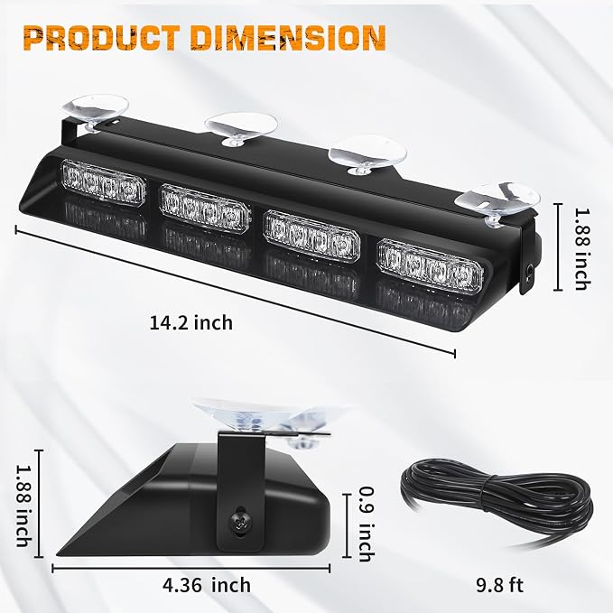XRIDONSEN 2x14 inch Purple White Emergency Dash Lights 32 LED Strobe Lights | Interior Safety Flashing Warning Hazard Caution Front/Rear Windshield Light Bar w/ Controller for Escort Vehicles Trucks Car