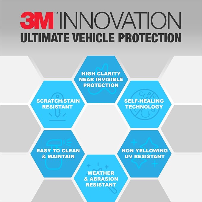 3M Clear Paint Protection Film, 8 mil PPF Vinyl Wrap with Self-Healing Technology, UV Protection, Non-Yellowing, Scratch Resistant, Glossy Finish (12 x 12in)