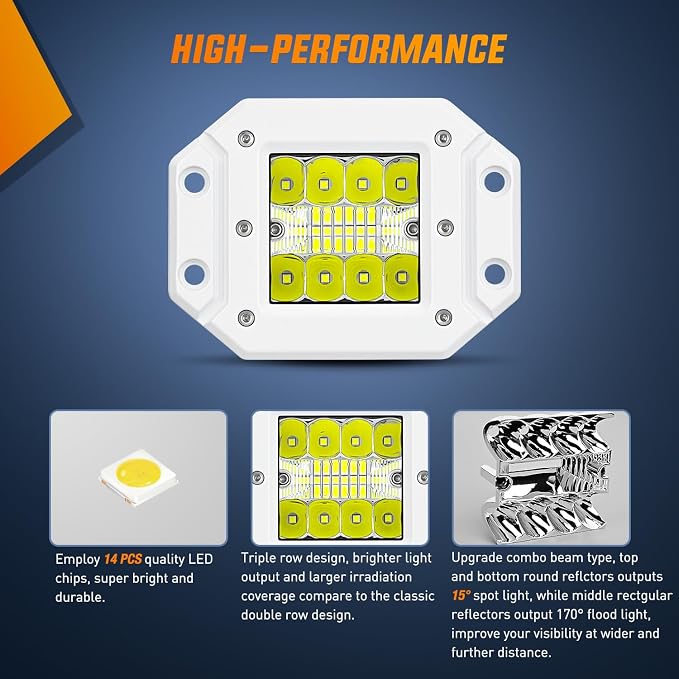 Nilight LED Light Pods 2PCS 42W Flush Mount Spot Flood Combo Backup Reverse Driving Bumper Lights Ponton Boat Deck Dock Lighting for Offroad Pickup Trucks SUV Van Tractors T-top Stern Saltwater Boats