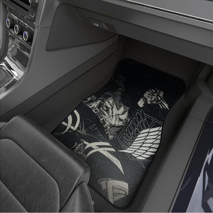 Anime Car Carpet Mat Set of 2 Front, AOT LEVI Design Automotive Accessories Interior All Weather Floor Mats Decor with Non Slip Black Anti Skid Backing