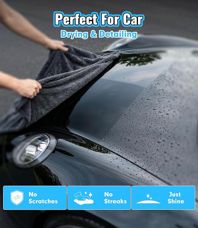 teworld® 2-Pack Car Drying Towels, Large 36 x 28 Inch, 1300 GSM, Dual-Gray | Twisted Loop Microfiber Towel for Cars - Absorbent Car Dry Towel and Car Wash Towel for Streak-Free, Paint-Safe Car Detailing