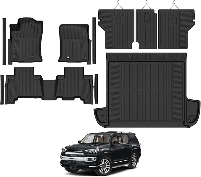 Custom Fit Floor Mats for 2013-2024 Toyota 4Runner 5 Seats | All Weather TPE Floor Liners with Trunk Mat & Backrest Protectors & Door Sill Guard | Odorless Full Set Interior Accessories