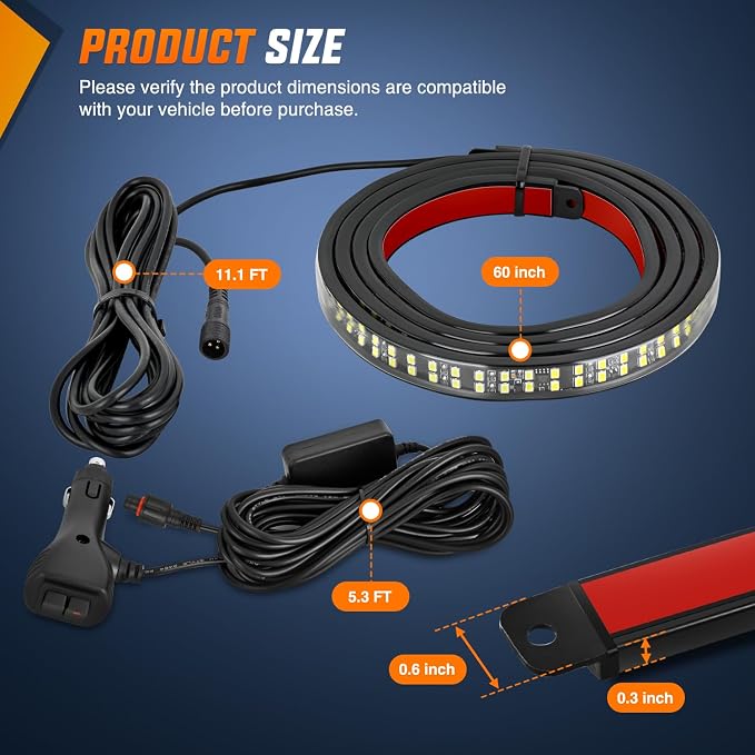 Nilight 60 Inch Truck Tailgate Strobe Light Strip Tail Emergency Bar Rear Window Warning Lamp Ultra-Bright Double Row 360 LED for Pickup Trailers Construction Vehicles Car SUV, White
