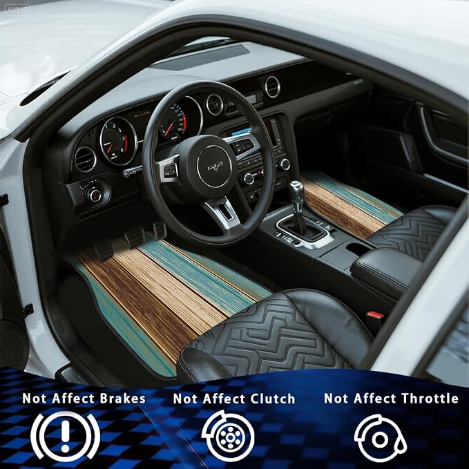 Wood Car Floor Mats Set of 4 Rustic Blue Brown Vintage Plank Automotive Foot Mats Rugs Carpet for Car Non-Slip Auto Car Accessories Universal Fit Car Accessories for Truck