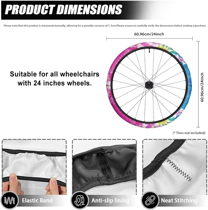 Abstract Tie Dye Wheelchair Wheel Covers 2 Pack Wheelchair Tyre Covers Neoprene Wheel Cover for Transport Wheelchair Wheels, 24 Inch
