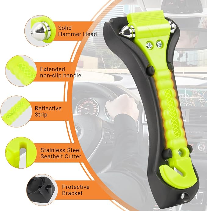 8PCS Car Window Breaker, Fluorescent Green Window Breaker Seatbelt Cutter, Car Safety Hammer with One Second Emergency Glass Hammer, Safety Emergency Car Escape Tool for Car, Office, Home
