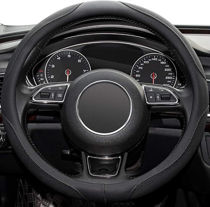 14inch Steering Wheel Cover,Prius,Civic,S,(14-14.25inch)-Black Microfiber Leather Breathable, Anti Slip Car Accessories-