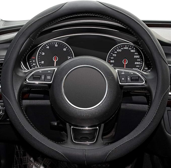 Car Steering Wheel Cover,14.5-15 Inch Black Universal Microfiber Leather Covers Breathable Anti-Slip Odorless Steering Wheels Accessories for Men Women