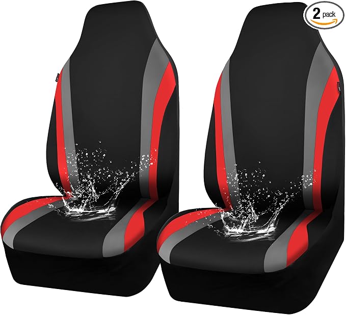 CAR PASS AquaShield Neoprene Waterproof Car Seat Covers Front Seats Only, High Back Bucket Seat Covers,Airbag Compatible,Seat Covers for Women Girl, Universal Fit for Auto Truck Van SUV (Black Red)