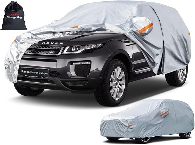 Kayme 6 Layers SUV Car Cover Custom Fit for Land Rover Range Rover Evoque (2011-2026), Waterproof All Weather for Automobiles,Rain Sun UV Protection.Silver
