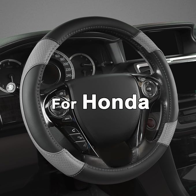 GIANT PANDA Steering Wheel Cover for Honda Civic(2006-2015),CR-Z, Insight, S2000 (Gray+Black-Small Size)