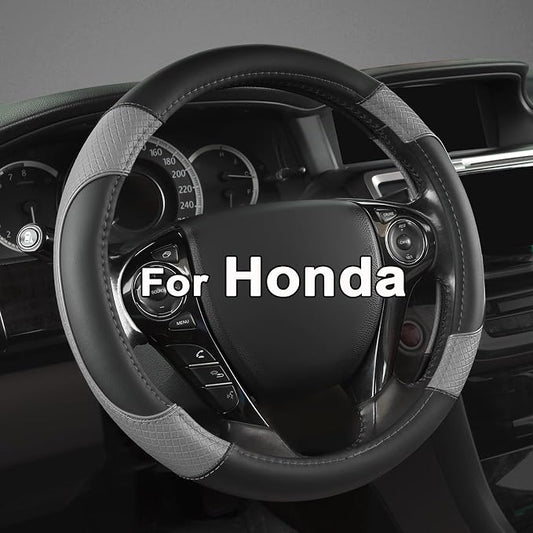 GIANT PANDA Steering Wheel Cover for Honda Civic(2006-2015),CR-Z, Insight, S2000 (Gray+Black-Small Size)