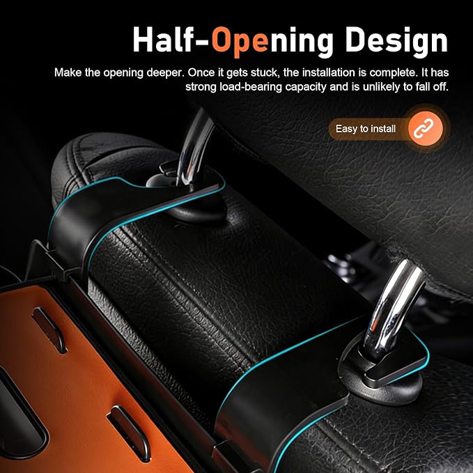 4-in-1 Back Seat Car Organizer, Leather Multifunctional Seat Back Storage with Phone Holder Tissue Box Cup Holders Hooks, Waterproof Hanging Organizer, Universal for Most Cars (Orange)