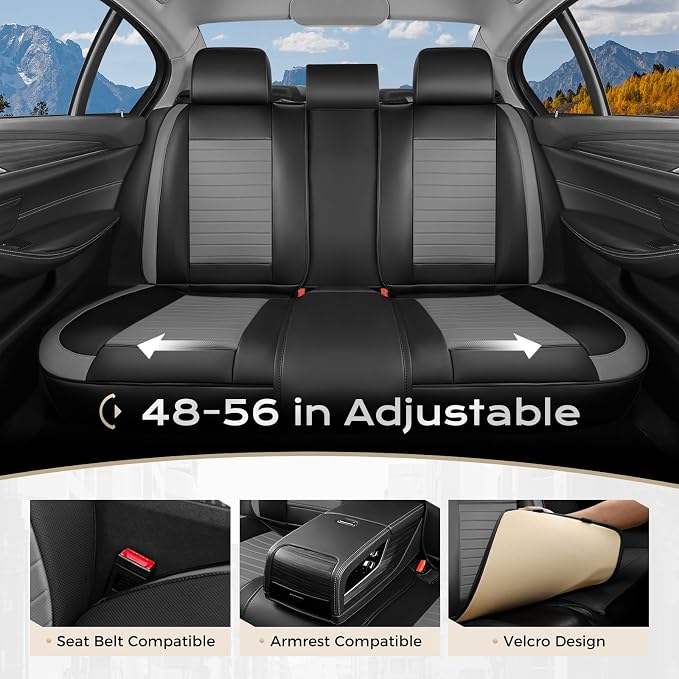 Coverado Car Seat Covers Full Set, 5 Pieces Waterproof Leather Seat Covers, Universal Fit for Cars SUVs Sedans,Black Gray