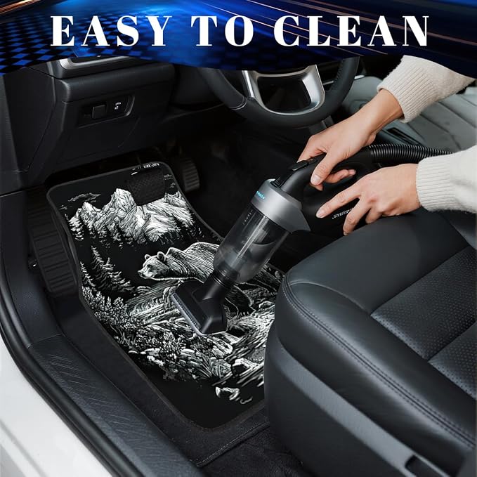 Bear Car Floor Mats Set of 4 Mountain Moon Snow Stream Vintage Carpet Front Rear Carpets Mat Non-Slip Auto Car Accessories Universal Fit Car Accessories for Truck
