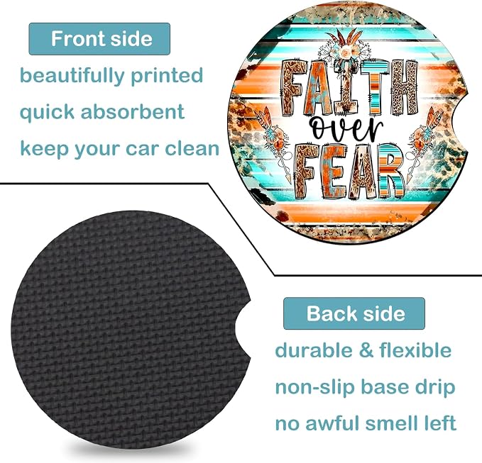 2 Pack Religion Car Cup Holder Coasters Universal Neoprene Coasters | 2.75" Universal Size Anti Slip Rubber Mat, Auto Cup Holder Accessories for SUV Truck, Walk by Faith Gifts for Women Mom