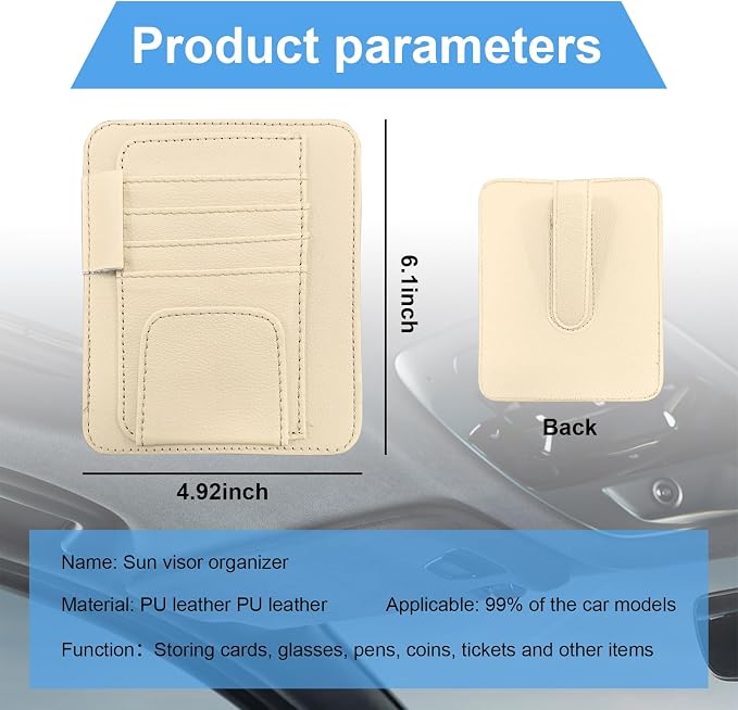 Augeny Car Sun Visor Organizer, Small Auto Visor Organizer and Storage, Registration and Document Holder, Vehicle Accessories for Sunglasses, Document, Card, Pen, Driver License (Beige)