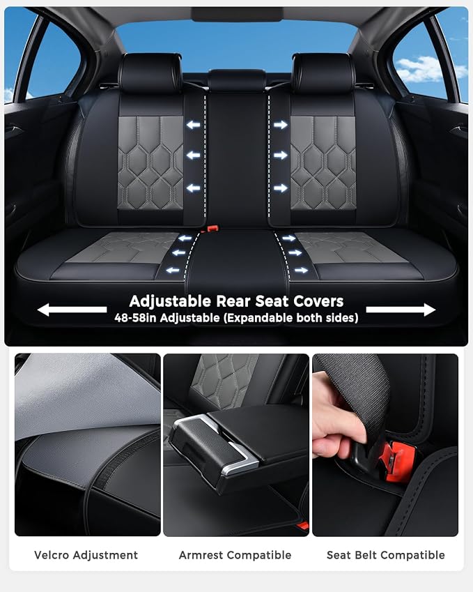 Huidasource Leather Seat Covers, Universal Fit for Most Cars, Black&Gray | Full Coverage, Easy Install with Velcro, Airbag Compatible, Retains Seat Functions & Cupholders