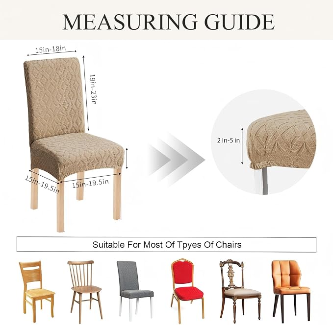 Genina Waterproof Chair Covers for Dining Room Set of 6, Removable Washable Chair Slipcover Protectors, Khaki