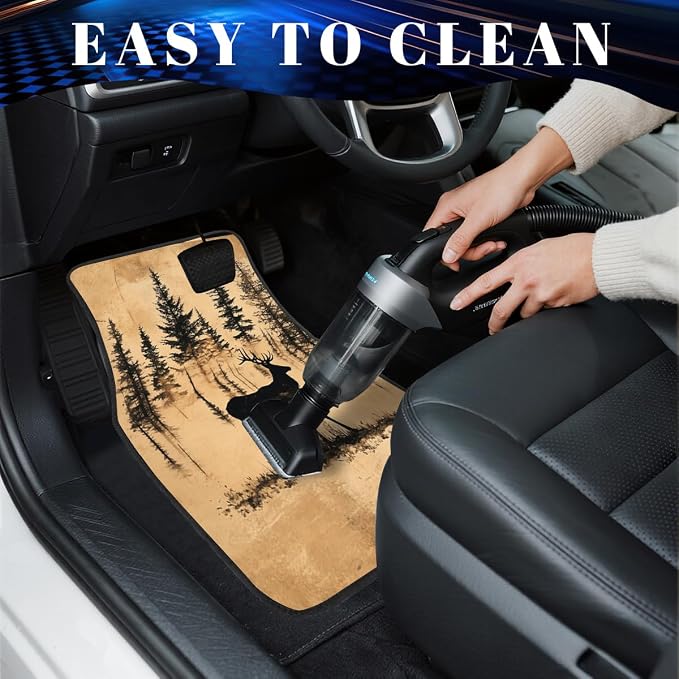 Vintage Deer Bear Car Floor Mats Retro Forest Lodge Rustic Carpet Front Rear Carpets Mat Decorative Car Floor Carpets Non-Slip Auto Car Accessories Universal Fit Car Accessories for Truck