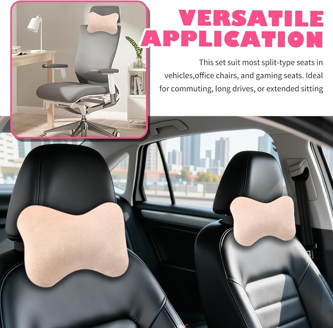 2PCS Soft Car Headrest Pillow,Ergonomic Car Neck Pillow (Beige) | for Driving Relief Neck Fatigue,Universal Cars Pillows Headrest for Cars Interior Accessories with Detachable Cover