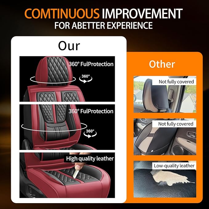 Fit Maxima Car Seat Covers Compatible with Nissan Maxima 2007-2022 2023.Full Coverage Waterproof Leather,Compatible with Airbag,All - Weather Seat Cushion Protector(2 Front,Red)