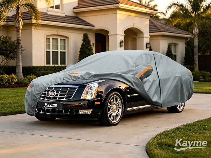 Kayme Heavy Duty Car Cover Custom Fit Cadillac DTS(2006-2012), Waterproof All Weather for Automobiles, Full Exterior Covers Sun Rain UV Protection.