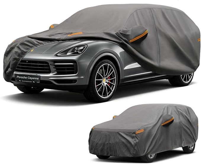 Kayme Heavy Duty SUV Car Cover Custom Fit for Porsche Cayenne 2002-2026, Waterproof All Weather Outdoor Full Protection, UV Sun Rain Resistant with Zipper Door & Windproof Straps.
