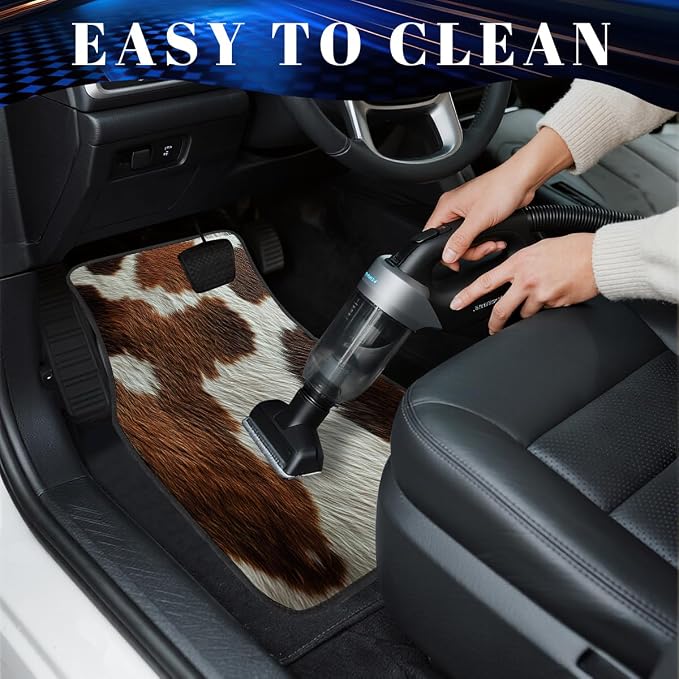 Cow Car Floor Mats Set of 4 Skin Brown White Spot Natural Texture Carpet Front Rear Carpets Mat Non-Slip Auto Car Accessories Universal Fit Car Accessories for Truck