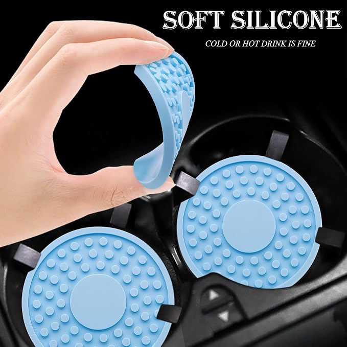 2 Pack Anti-Slip Car Cup Holder Mat – 2.75 Inch Silicone Drink Coaster, Secure Fit for Cars & Trucks – Cute Interior Decor for Women & Girls (Blue)